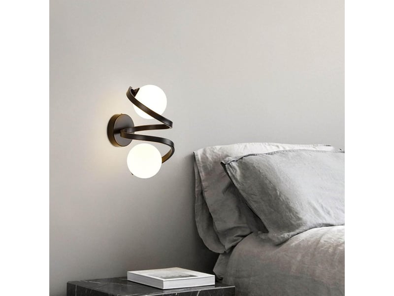  Applique murale moderne dorée à spirale, éclairage led avec 2 globes en verre noir  - Conforama B