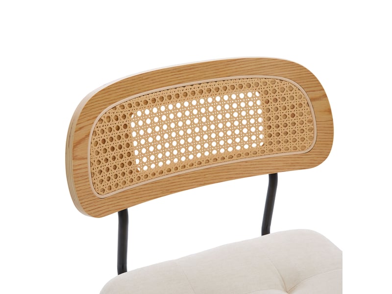  Lot de 2 tabourets de bar pivotants 44x51x96 cm – beige – dossier en rotin, assise chenille rembourrée  - Conforama E