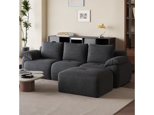 Canapé d'angle modulable - 264x161x71cm - canapé 3 places en velours côtelé, sans assemblage - gris foncé