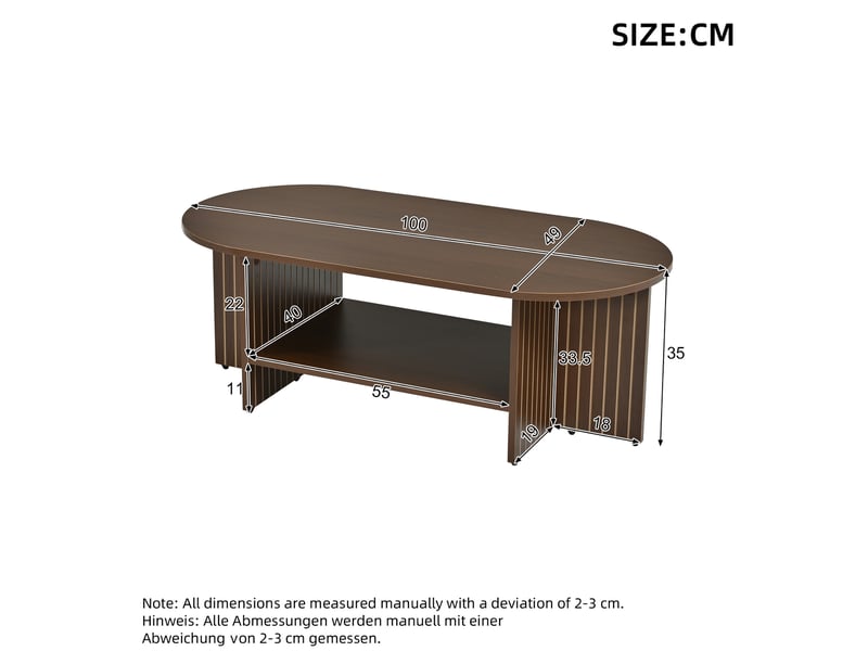  Table basse ovale 100x49x35 cm en mdf coloris noyer avec tablette  - Conforama C