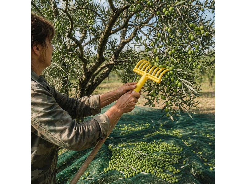 Peigne, râteau à olives 9 dents avec manche en bois 77 cm - jaune - Conforama E