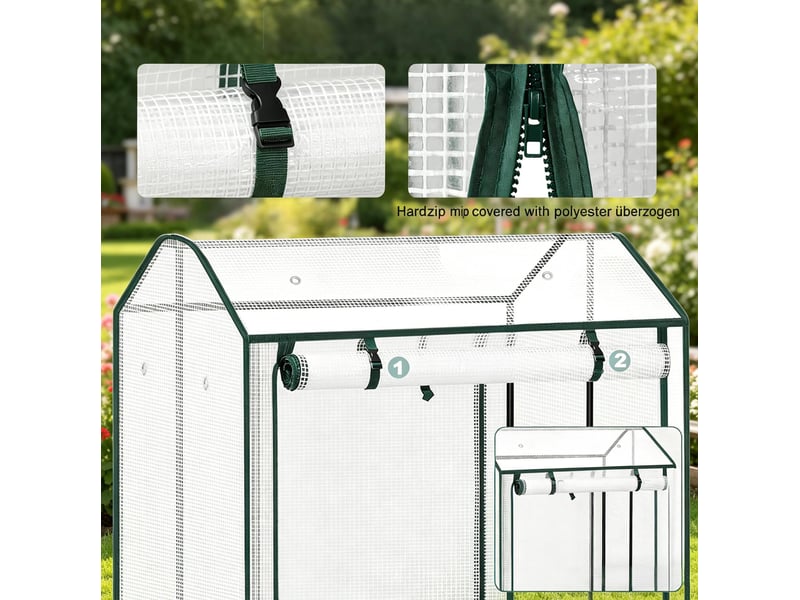  Serre de jardin 100x83x150 cm – blanche – porte zippée enroulable, 6 aérations et couverture pe 140 gm²  - Conforama D