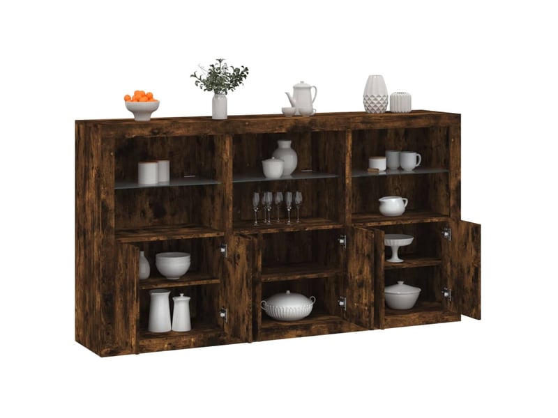 Buffet - bahut - meuble de rangement avec lumières led chêne fumé 181,5x37x100 cm - Conforama B