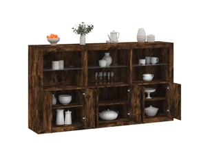 Buffet - bahut - meuble de rangement avec lumières led chêne fumé 181,5x37x100 cm