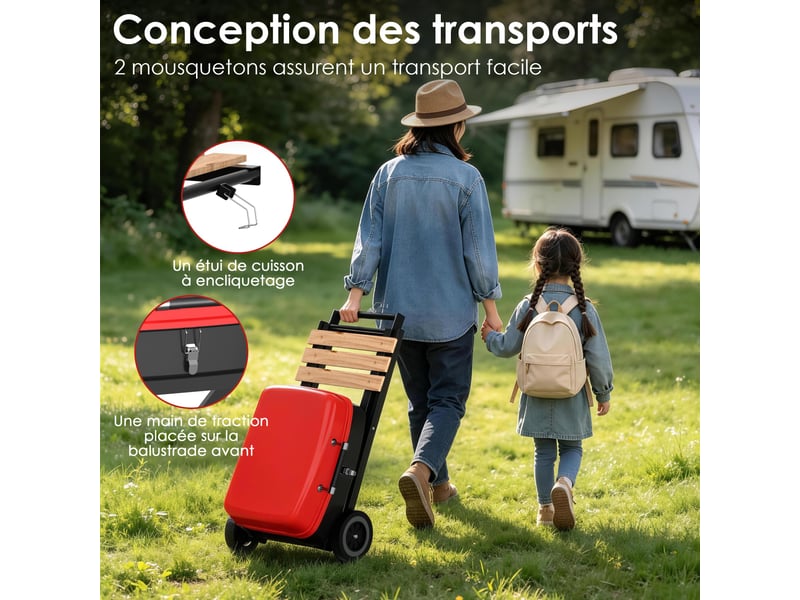  Barbecue charbon portable 2-en-1 barbecue fumoir, usage jardin terrasse camping  - Conforama E