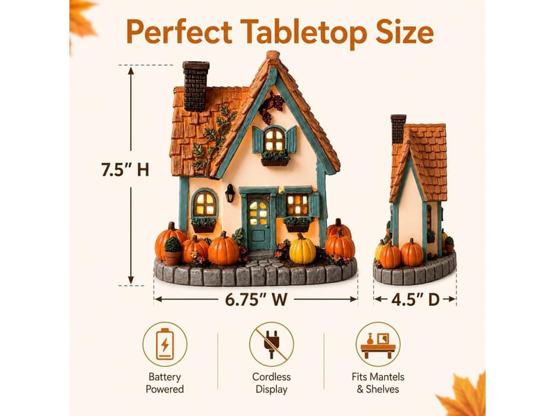  Décoration automne lumineuse 1 pièces, maison de village en résine avec led blanc chaud, décoration de table, blanc  - Conforama D