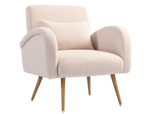 Fauteuil en tissu teddy avec coussin lombaire beige 77x77x83 cm