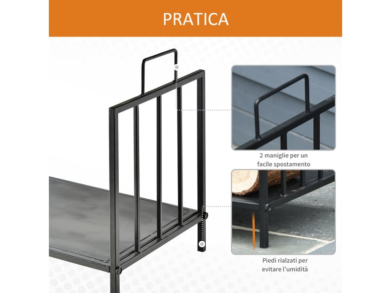  Porte-bûches en métal noir, capacité 25 kg, 44,5 x 33 x 46,5 cm, intérieur et extérieur  - Conforama W