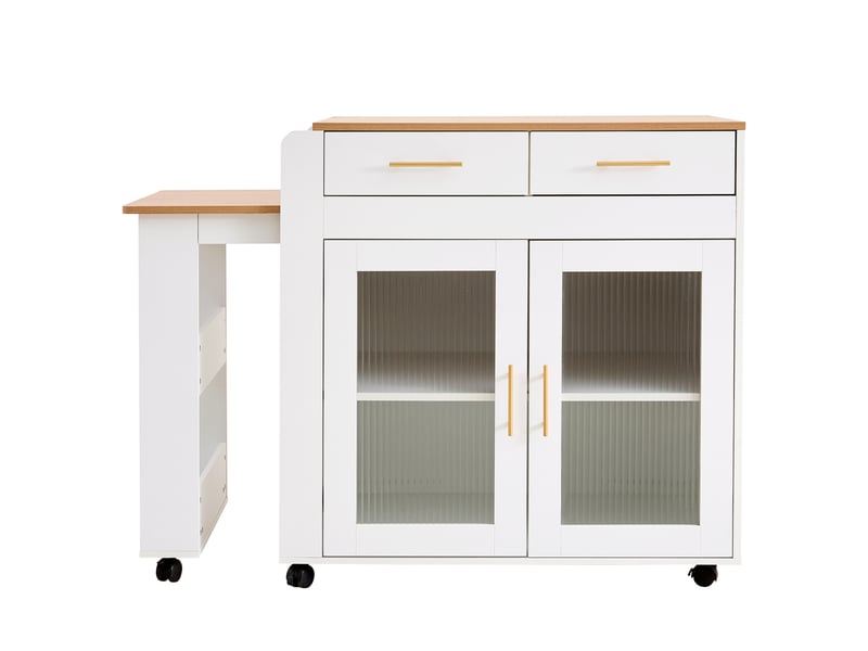  Desserte de cuisine avec tiroirs, rangement, table extensible et prises intégrées pour 2 à 4 personnes, blanche  - Conforama A