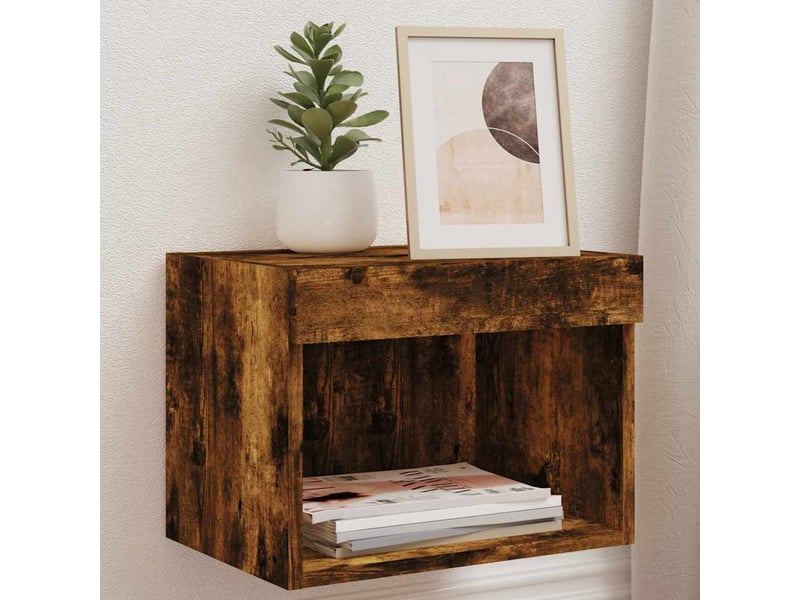  Table de chevet, table d'appoint murale avec lumières led chêne fumé shl91667  - Conforama B