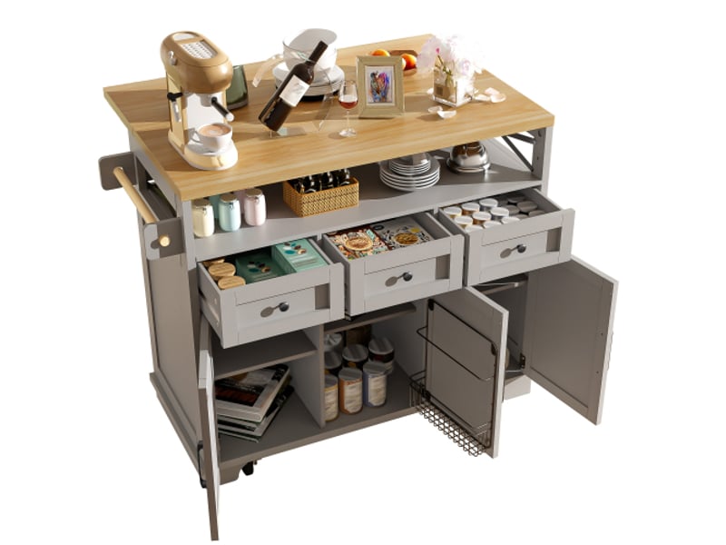  Îlot de cuisine  - moderne - gris - espace de rangement - roues - desserte à roulettes  - Conforama A
