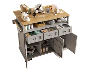 Îlot de cuisine  - moderne - gris - espace de rangement - roues - desserte à roulettes