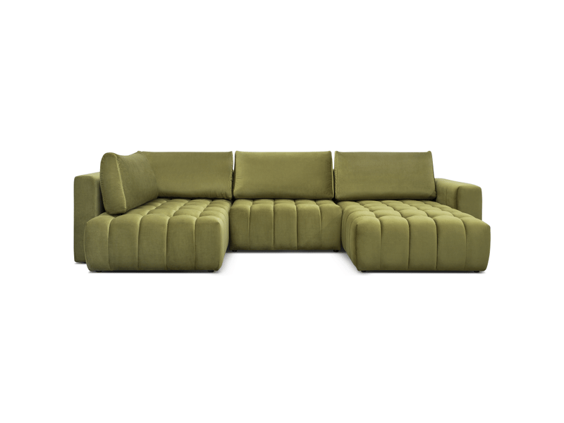 Canapé d'angle bonita convertible 6 places vert caca d'oie effet velours – droit – 350x175cm - Conforama A