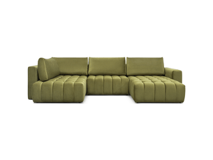 Canapé d'angle bonita convertible 6 places vert caca d'oie effet velours – droit – 350x175cm
