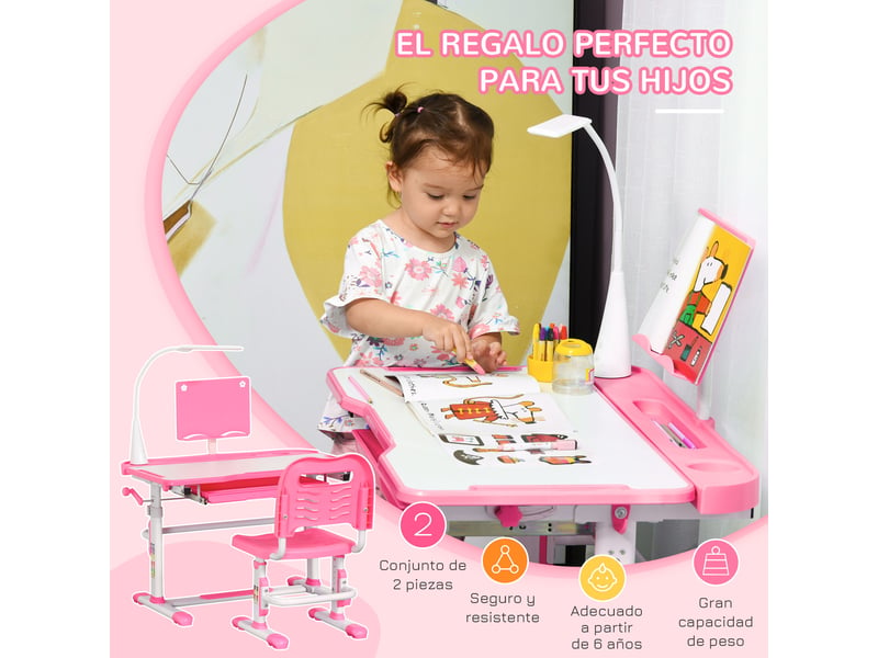  Ensemble bureau et chaise enfant réglables rose, plateau inclinable 80 x 49,5 x 82-104 cm  - Conforama R