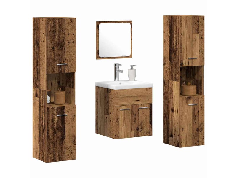  Ensemble de mobilier de salle de bain 4 pièces bois ancien cf64536  - Conforama C
