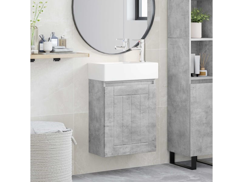  Meuble de rangement salle de bain avec robinet gris béton shl5799  - Conforama B