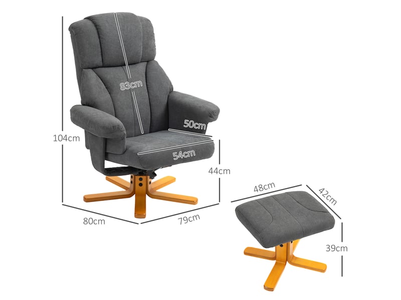  Fauteuil réglable avec repose-pieds, dossier haut et structure en bois, pour salon ou chambre, gris foncé  - Conforama E