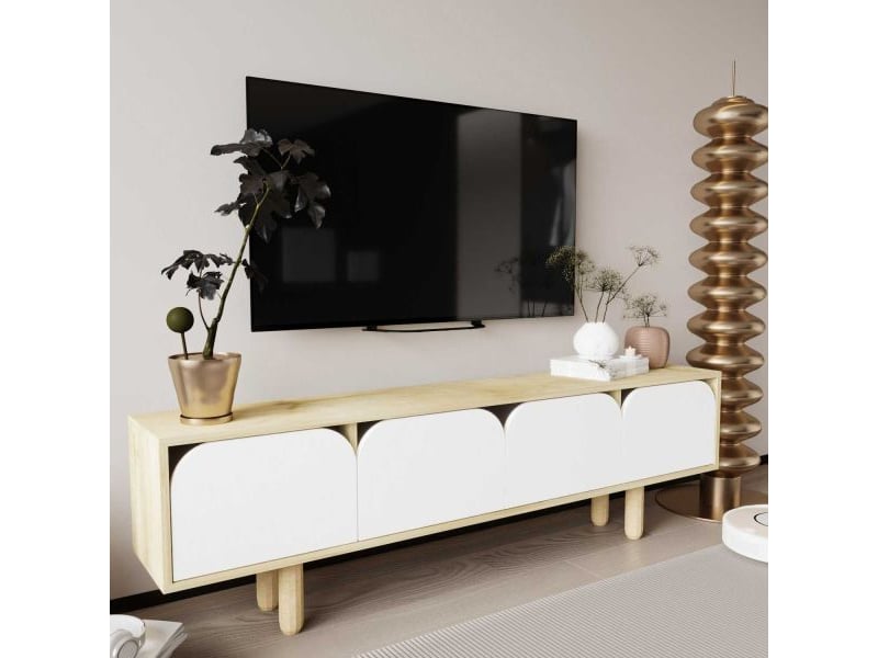  Meuble tv en aggloméré lazio blanc et chêne  - Conforama B