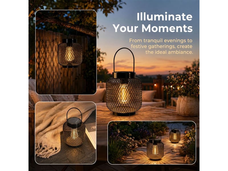 Lot de 2 lanternes solaires de jardin led, lampes suspendues métal étanches, éclairage décoratif pour terrasse, arbre et chemin - Conforama D