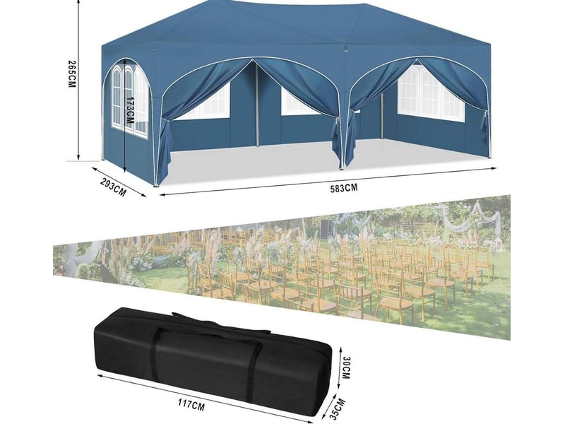  Tonnelle pliante 3x6 m – bleue – 6 parois amovibles, protection uv 50+ et sac de rangement inclus  - Conforama C