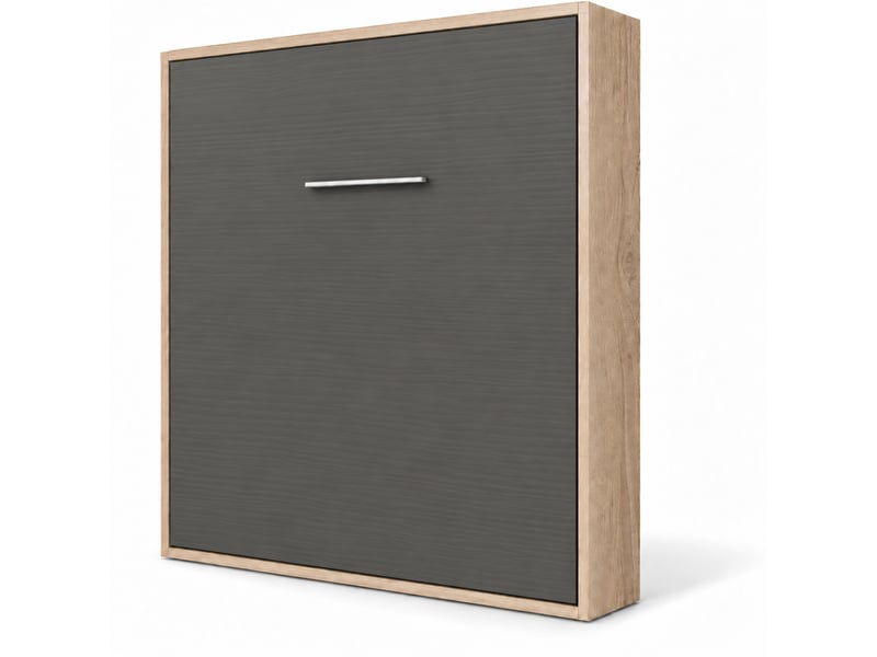  Lit escamotable vertical kola – seulement 34,5cm de profondeur, le confort d’un vrai lit-140x200-cadre chêne clair-façade anthracite  - Conforama A