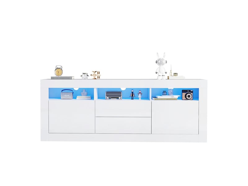  Meuble tv avec rangements et led en panneau de particules blanc 160x35x60 cm - pangivo  - Conforama A