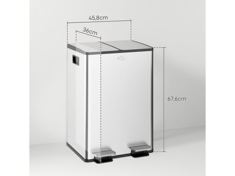  Poubelle de cuisine double 2x28l en acier inoxydable 45,8x36x67,6 cm  - Conforama C