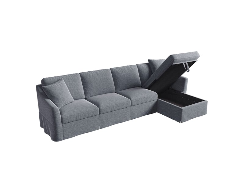  Canapé d'angle en l 4 places 274 cm gris en coton-lin, méridienne coffre et housses lavables Fay Lum - Conforama D