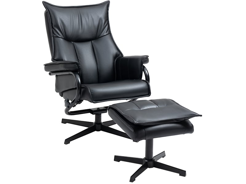  Fauteuil relax ulevr inclinable 135° pivotant 360° avec repose-pieds, simili cuir noir, 75 x 84 x 101 cm  - Conforama A