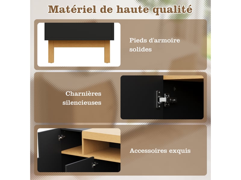 Buffet noir 120.5x42x96 cm meuble bas 3 portes avec compartiment central ouvert - Conforama D