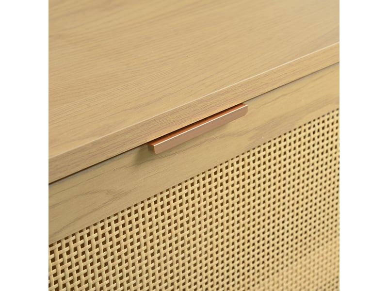  Commode chêne, 120 × 40 × 76,5 cm, panneau de particules, avec 6 tiroirs, façades effet rotin, pieds en métal, rangement quotidien  - Conforama E