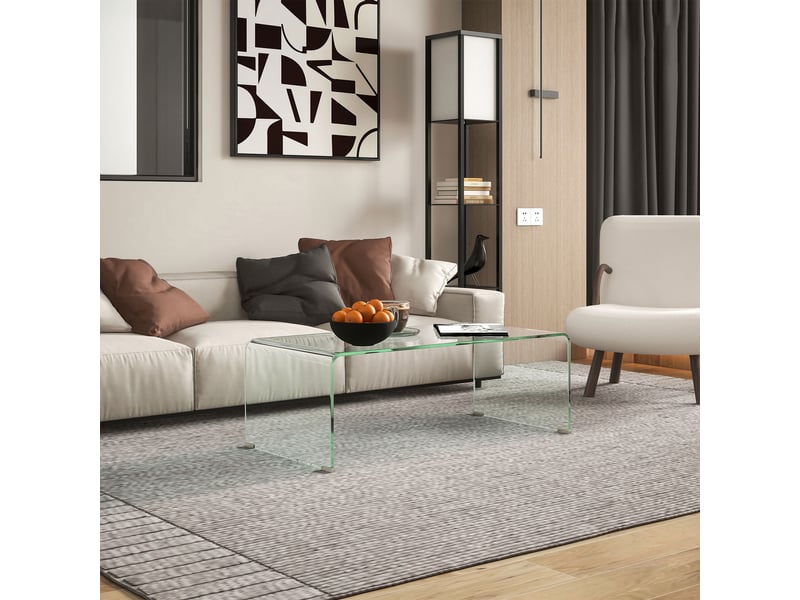  Table basse en verre table de salon rectangulaire design moderne en verre trempé avec bords sûrs arrondis transparent  - Conforama R