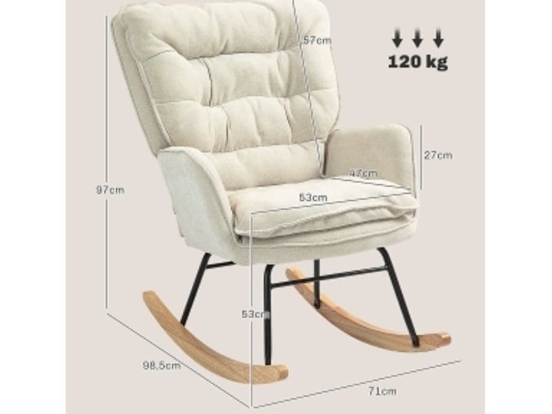  Fauteuil à bascule avec accoudoirs, dossier ergonomique et assise rembourrée pour salon en polyester beige  - Conforama C