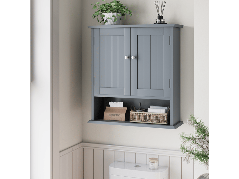 Armoire murale salle de bains avec 2 portes, étagères réglables, mdf gris, 54,6 × 19,8 × 60 cm  - Conforama E