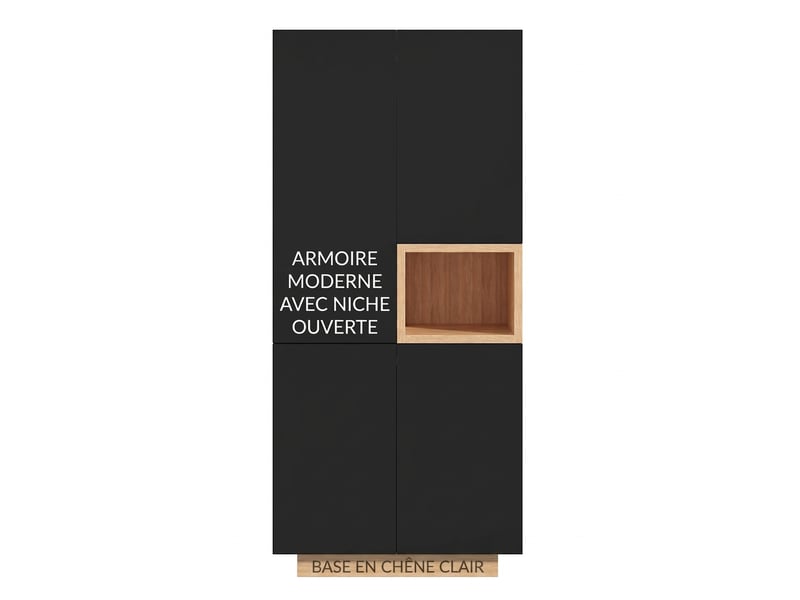  Armoire noire 2 portes 90x45x200 cm avec 2 tringles et 5 compartiments  - Conforama E