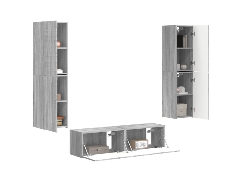 Ensemble meuble tv - banc tv - meuble de rangement 6 pcs gris sonoma bois d'ingénierie  - Conforama C