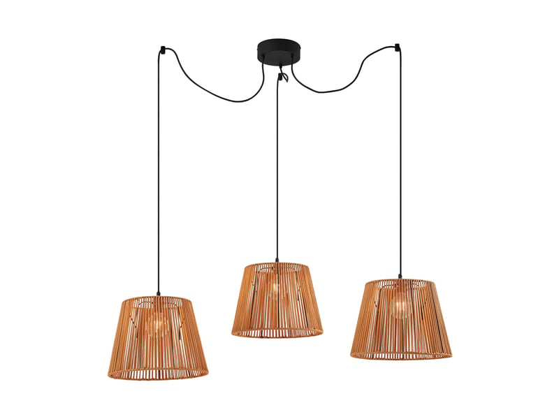 Suspension d'extérieur noire avec abat-jour en corde orange 3 lumières ip44 - cava jayla  - Conforama A