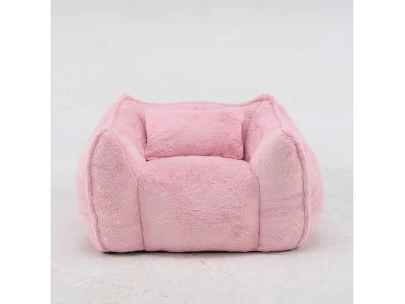  Fauteuil pouf géant 123x97x73 cm – rose – tissu peluche, coussin inclus et mousse haute densité  - Conforama A