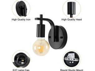 Applique murale intérieure industrielle 4 packs , lampe murale vintage en fer
