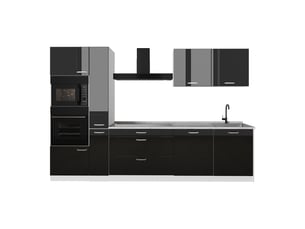 Vicco cuisine, noir haute brillanceblanc, 310cm plan de travail marbre