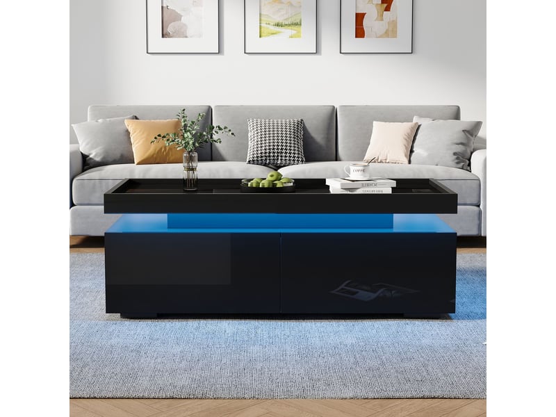  Table basse 100x50x40, design moderne minimaliste avec led et 2 tiroirs table basse salon  - Conforama B
