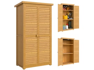 Armoire de jardin en bois 2 étagères portes persiennes naturel 87 x 46,5 x 160 cm