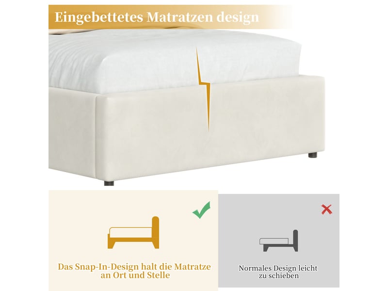  Lit enfant ,90x200 cm,  avec coffre led tête nuage， velours ，beige  - Conforama E