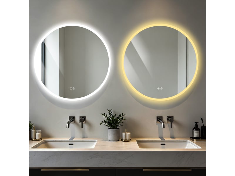 Miroir salle de bain rond led 70x70 cm antibuée à lumière 3 couleurs, argenté - Conforama R