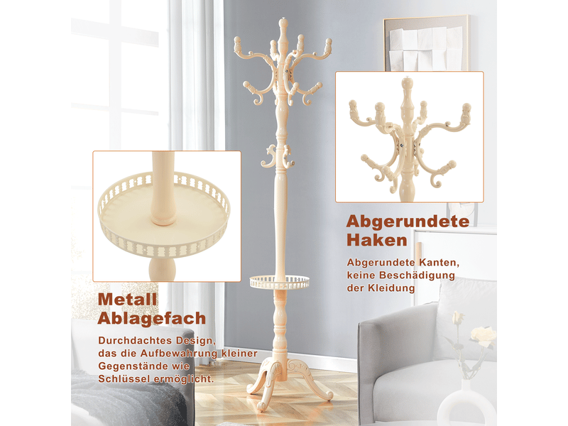  Porte-manteau européen en bois massif blanc crème, polyvalent, stable, avec pieds antidérapants  - Conforama E