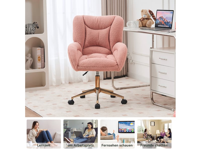  Chaise de bureau 64x62x97 cm réglable en tissu teddy rose  - Conforama D