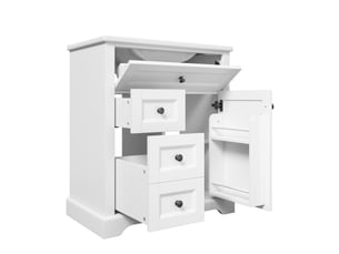 Meuble vasque de salle de bains blanc 76 cm avec lavabo en céramique, 3 tiroirs et rangement réglable