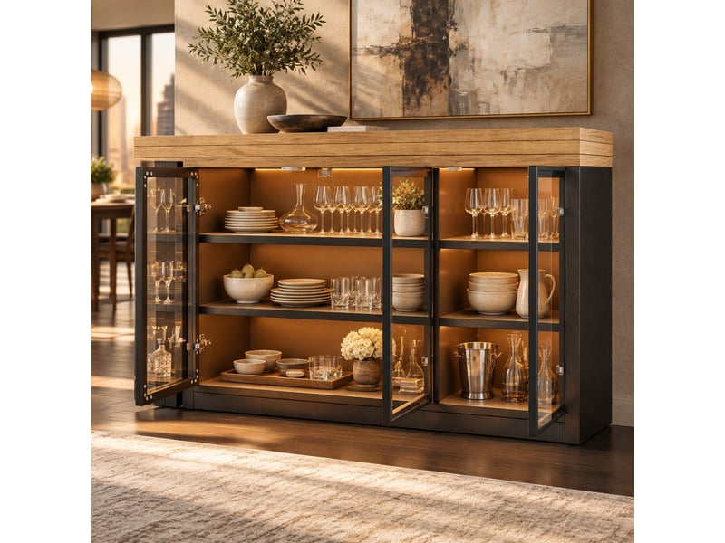 Table de salle à manger extensible avec meuble latéral et plateau pivotant, éclairage coloré pour cuisine, 120×40×72 cm - Conforama B