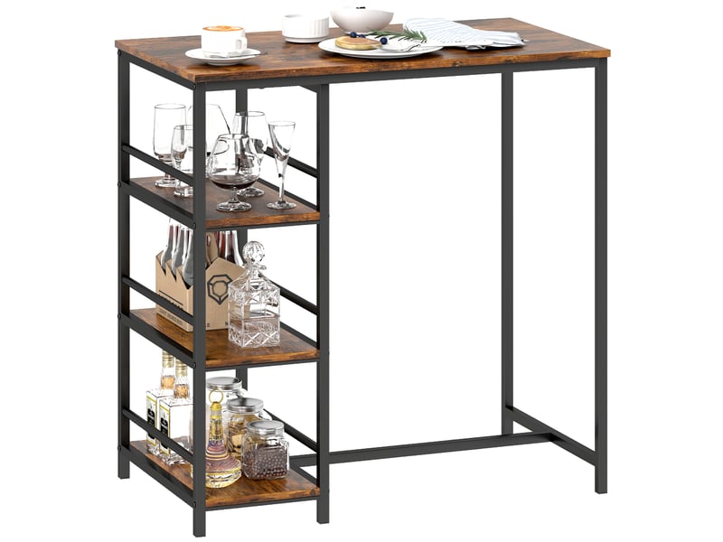  Table de bar, mange debout acier, mdf brun rustique 90x50x90.5cm  - Conforama B